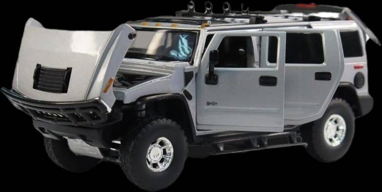 Masinuta metal mecanica, Hummer H2, scara 1:32, sunete, usi mobile, capota mobila, portbagaj mobil, gri, 15 cm