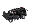 Masinuta metal mecanica, Hummer H2, scara 1:32, sunete, usi mobile, capota mobila, portbagaj mobil, negru, 15 cm