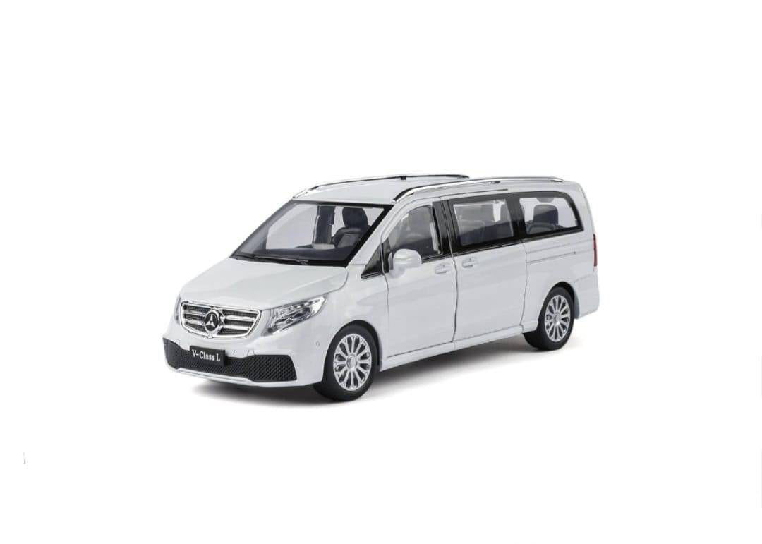 Masinuta metal mecanica, Mercedes-Benz V-Class V260, scara 1:24, usi mobile, capota mobila, portbagaj mobil, alb, 20 cm