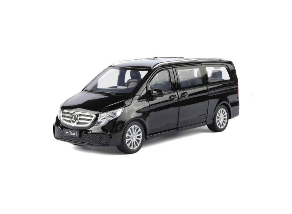 Masinuta metal mecanica, Mercedes-Benz V-Class V260, scara 1:24, usi mobile, capota mobila, portbagaj mobil, negru, 20 cm