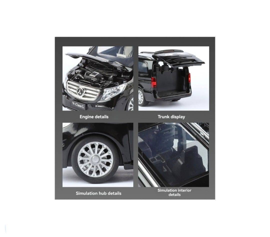 Masinuta metal mecanica, Mercedes-Benz V-Class V260, scara 1:24, usi mobile, capota mobila, portbagaj mobil, negru, 20 cm