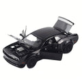 Masinuta metal mecanica, model Dodge Challenger, scara 1:32, sunete, usi mobile, capota mobila, portbagaj mobil, negru, 15 cm