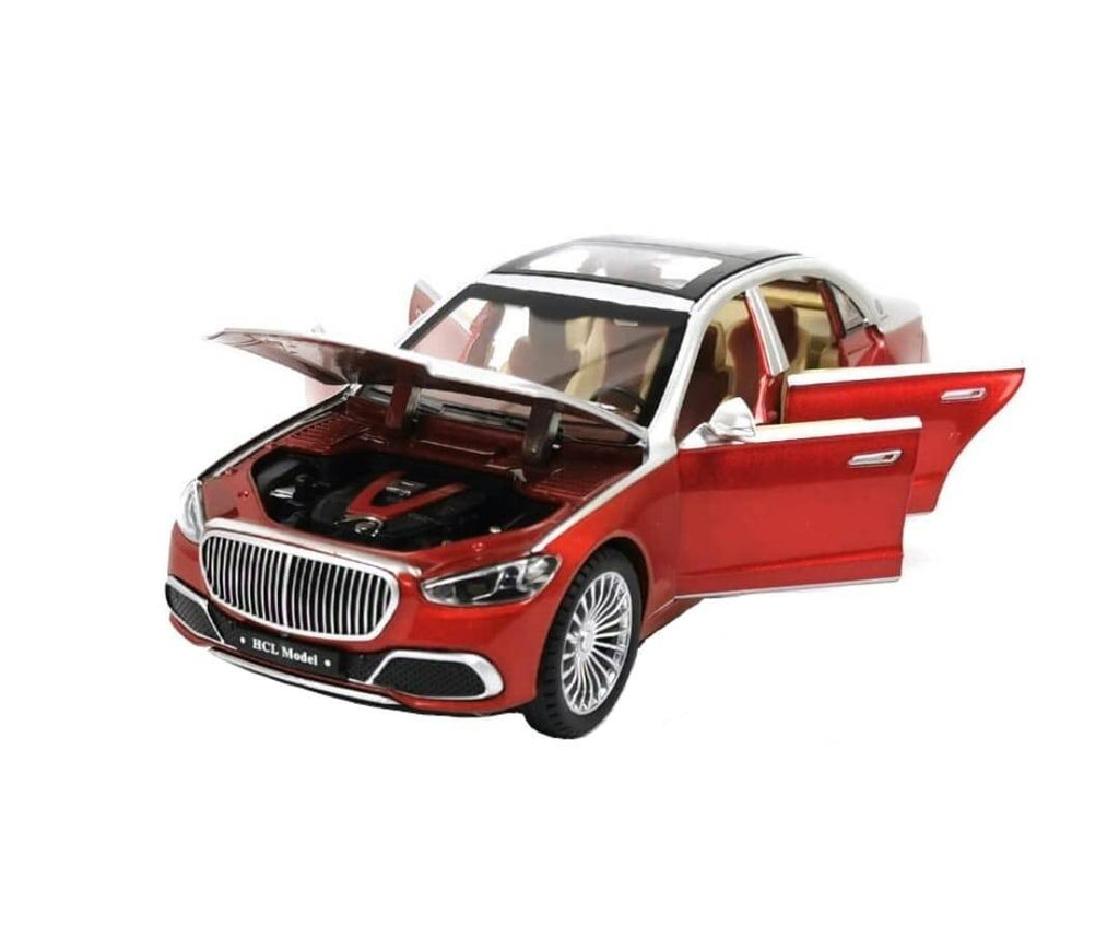 Masinuta metal mecanica, model Maybach S680, scara 1:22, sunete, usi mobile, capota mobila, portbagaj mobil, barlad, rosu, 22
