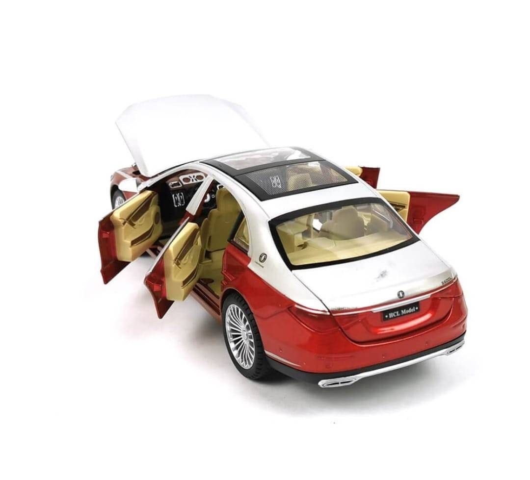 Masinuta metal mecanica, model Maybach S680, scara 1:22, sunete, usi mobile, capota mobila, portbagaj mobil, barlad, rosu, 22