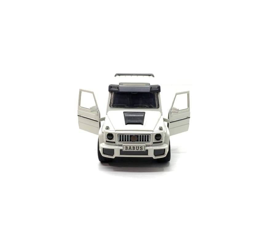 Masinuta metal mecanica, model Mercedes G, scara 1:24, usi mobile, capota mobila, portbagaj mobil, alb, 18 cm