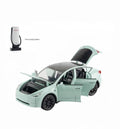 Masinuta metal mecanica, model Tesla Model Y, statie de alimentare, usi mobile, capota mobila, portbagaj mobil, verde deschis
