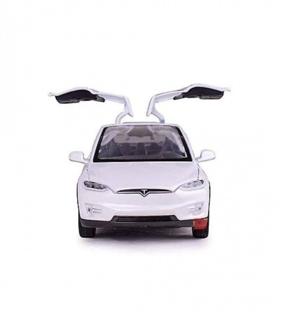 Masinuta metal mecanica, model Tesla X 90D, scara 1:22, sunete, usi mobile, capota mobila, portbagaj mobil, barlad, alb, 22 c