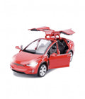Masinuta metal mecanica, model Tesla X 90D, scara 1:22, sunete, usi mobile, capota mobila, portbagaj mobil, barlad, rosu, 22 