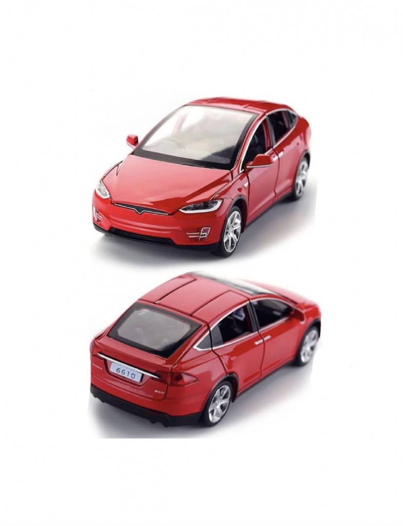 Masinuta metal mecanica, model Tesla X 90D, scara 1:22, sunete, usi mobile, capota mobila, portbagaj mobil, barlad, rosu, 22 