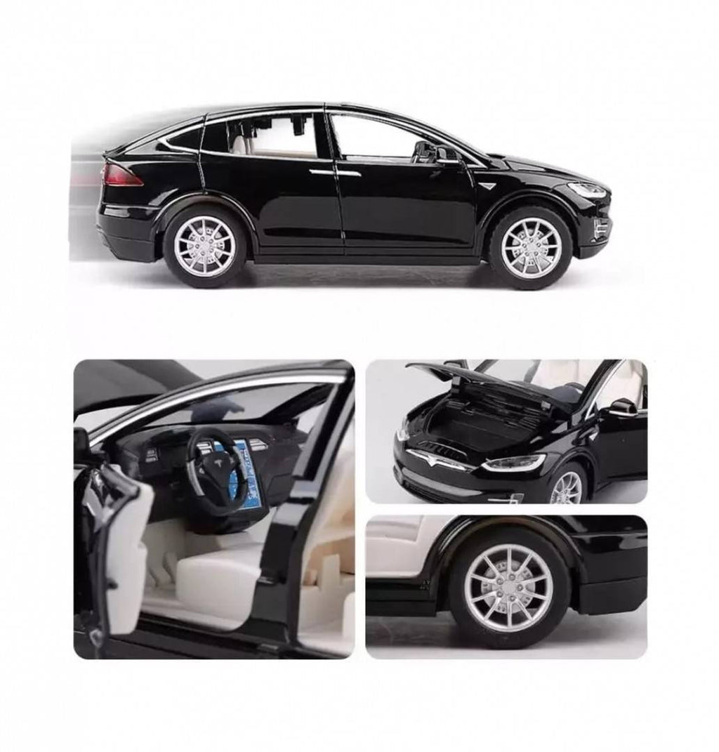 Masinuta metal mecanica, model Tesla X 90D, scara 1:22, sunete, usi mobile, capota mobila, portbagaj mobil, barlad, negru, 22