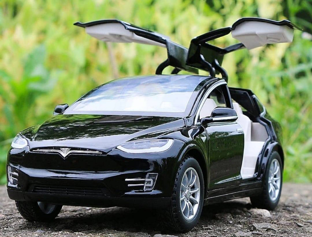 Masinuta metal mecanica, model Tesla X 90D, scara 1:22, sunete, usi mobile, capota mobila, portbagaj mobil, barlad, negru, 22
