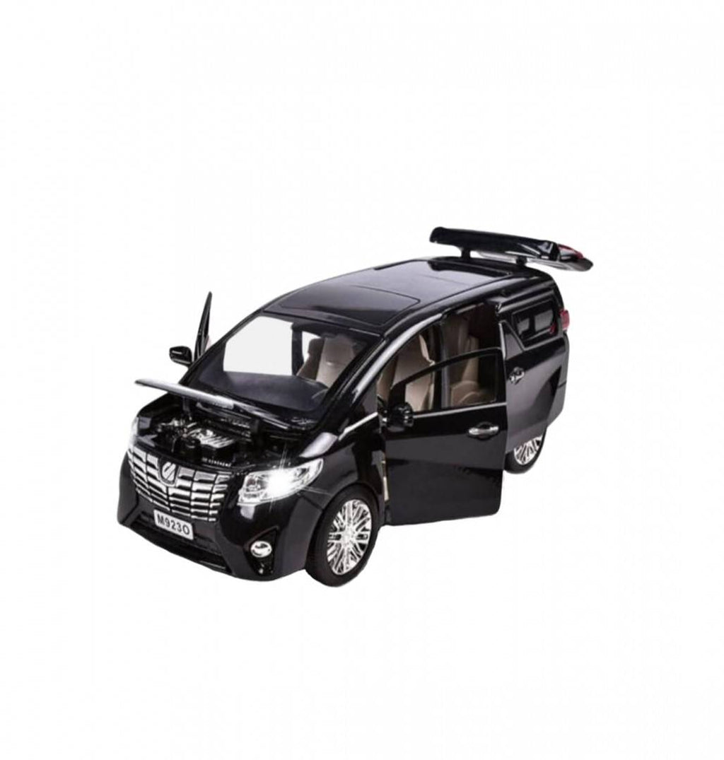 Masinuta metal mecanica, model Toyota Alphard, scara 1:24, usi mobile, capota mobila, portbagaj mobil, negru, 22 cm