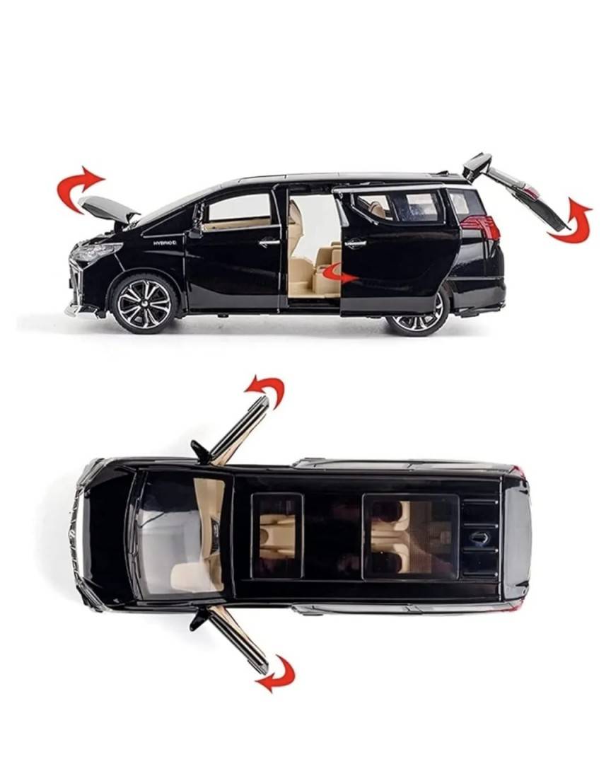 Masinuta metal mecanica, model Toyota Alphard, scara 1:24, usi mobile, capota mobila, portbagaj mobil, negru, 22 cm