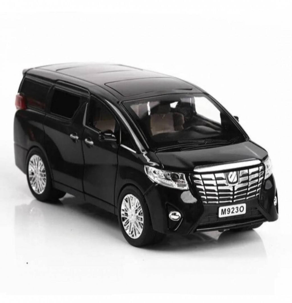 Masinuta metal mecanica, model Toyota Alphard, scara 1:24, usi mobile, capota mobila, portbagaj mobil, negru, 22 cm