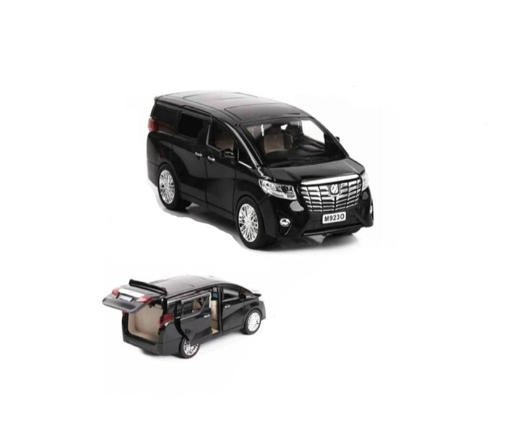Masinuta metal mecanica, model Toyota Alphard, scara 1:24, usi mobile, capota mobila, portbagaj mobil, negru, 22 cm