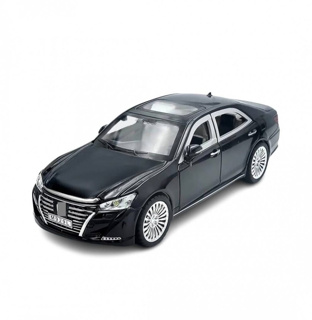 Masinuta metal mecanica, model Toyota Crown, scara 1:24, usi mobile, capota mobila, portbagaj mobil, negru, 22 cm