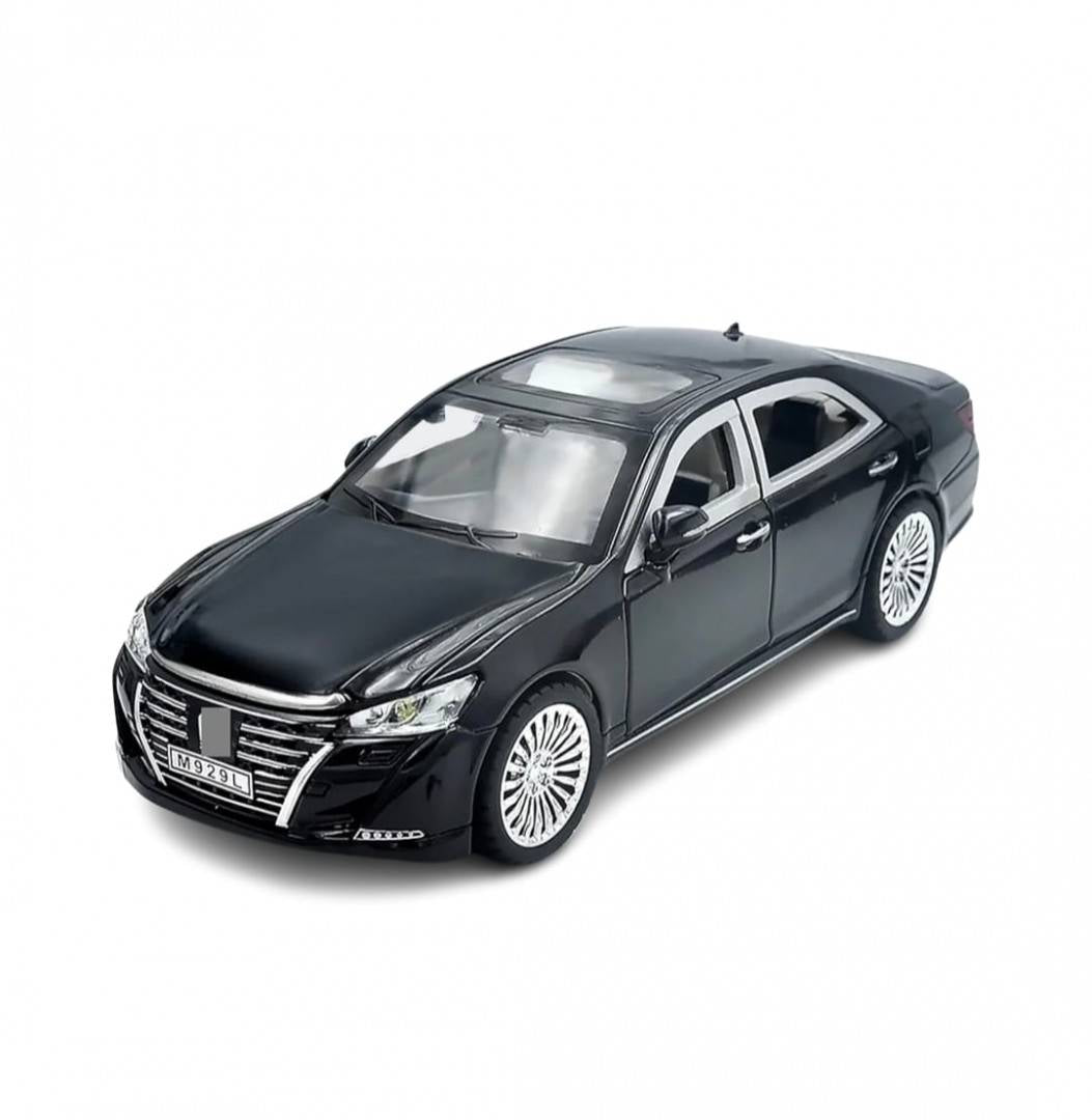 Masinuta metal mecanica, model Toyota Crown, scara 1:24, usi mobile, capota mobila, portbagaj mobil, negru, 22 cm
