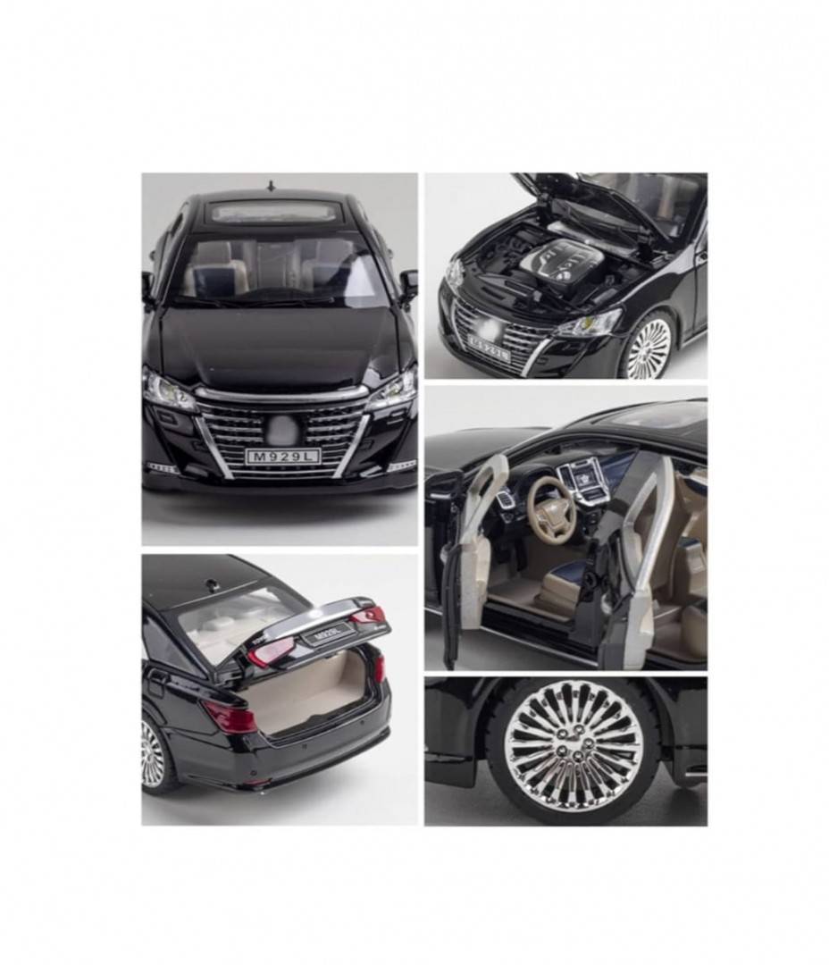 Masinuta metal mecanica, model Toyota Crown, scara 1:24, usi mobile, capota mobila, portbagaj mobil, negru, 22 cm