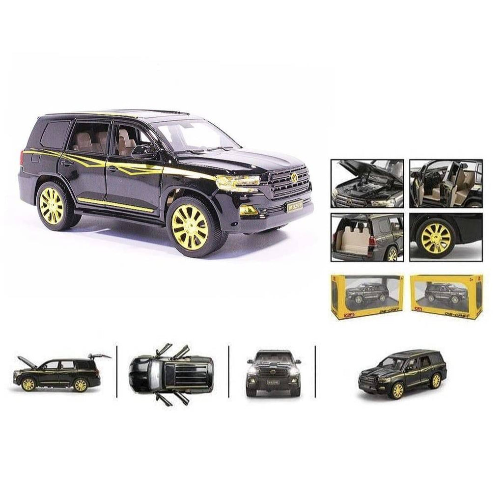 Masinuta metal mecanica, model Toyota SUV, Land Cruiser, 1:24, usi mobile, capota mobila, portbagaj mobil, negru inchis, 19.5