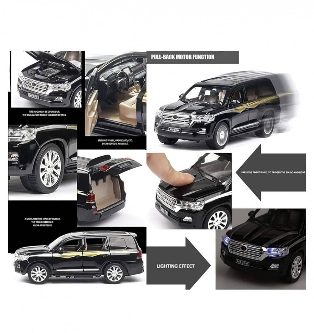 Masinuta metal mecanica, model Toyota SUV, Land Cruiser, scara 1:24, usi mobile, capota mobila, portbagaj mobil, negru, 19.5 