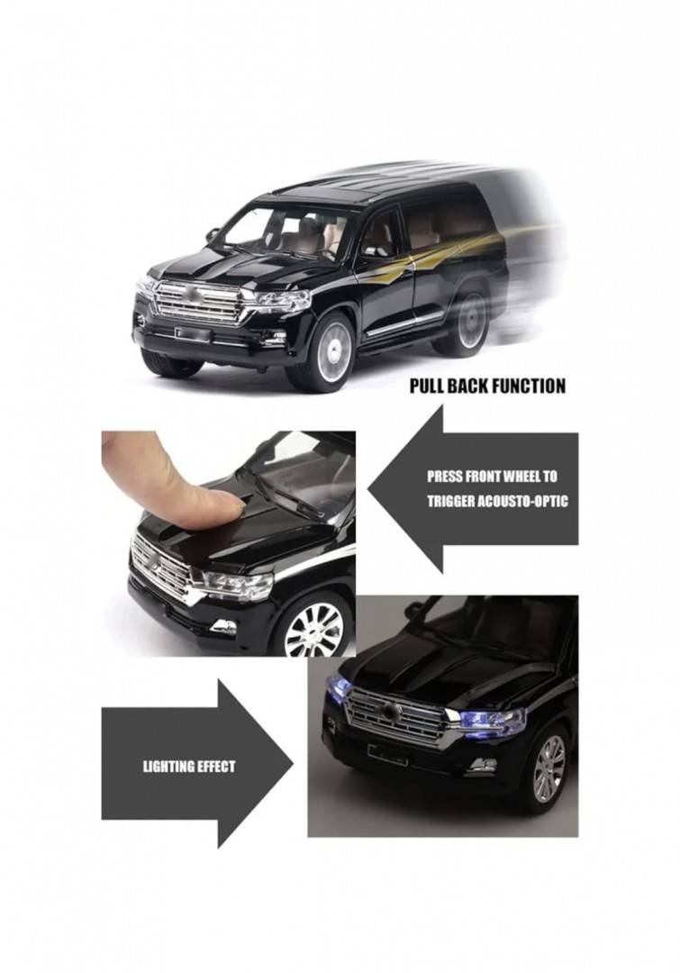 Masinuta metal mecanica, model Toyota SUV, Land Cruiser, scara 1:24, usi mobile, capota mobila, portbagaj mobil, negru, 19.5 