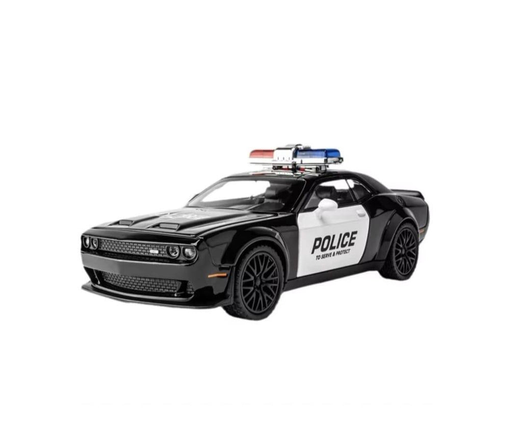 Masinuta metal mecanica, tip  Dodge Challenger Hellcat Police, scara 1:24, sunete, usi mobile, capota mobila, portbagaj mobil