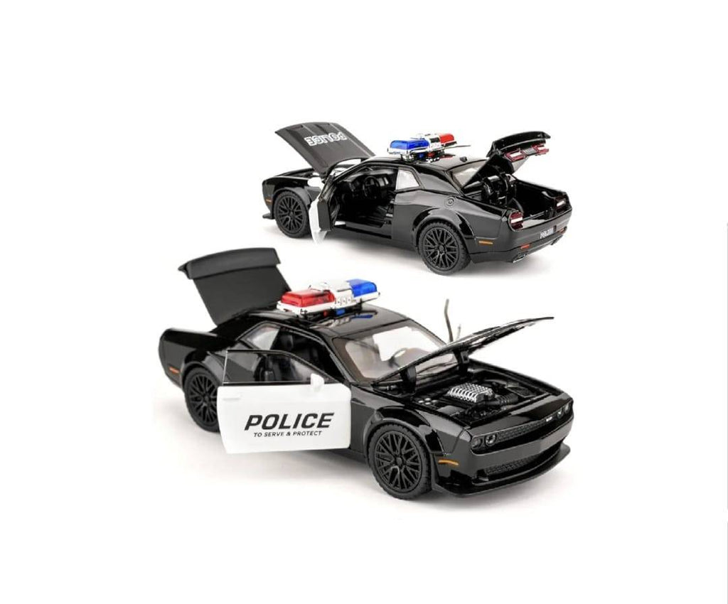 Masinuta metal mecanica, tip  Dodge Challenger Hellcat Police, scara 1:24, sunete, usi mobile, capota mobila, portbagaj mobil