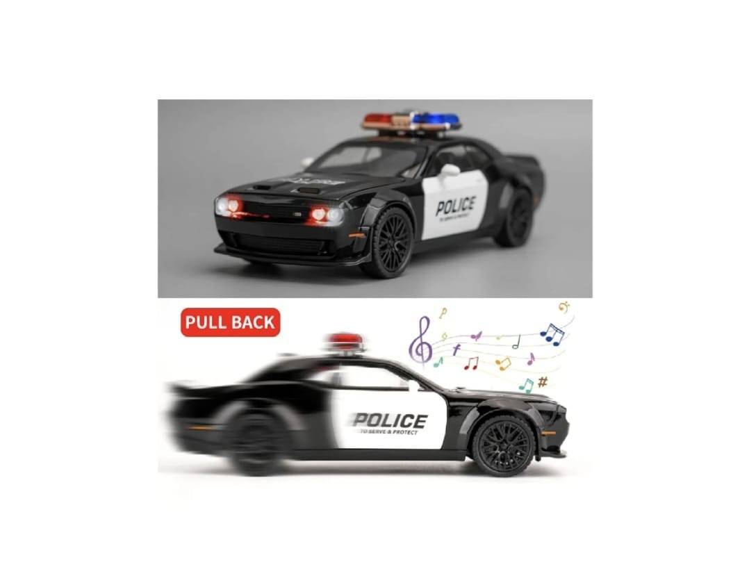 Masinuta metal mecanica, tip  Dodge Challenger Hellcat Police, scara 1:24, sunete, usi mobile, capota mobila, portbagaj mobil