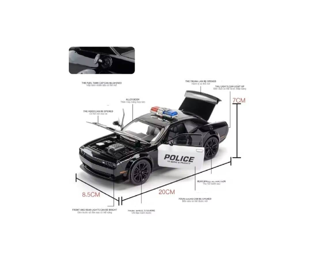 Masinuta metal mecanica, tip  Dodge Challenger Hellcat Police, scara 1:24, sunete, usi mobile, capota mobila, portbagaj mobil