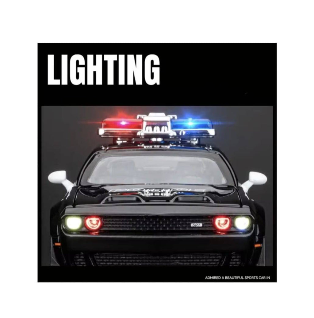 Masinuta metal mecanica, tip  Dodge Challenger Hellcat Police, scara 1:24, sunete, usi mobile, capota mobila, portbagaj mobil