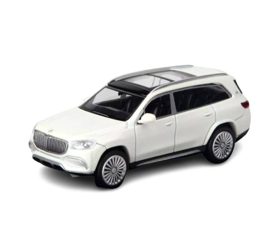 Masinuta metal mecanica, tip Maybach GLS 600, 3 sunete, usi mobile, capota mobila, portbagaj mobil, alb, 15 cm