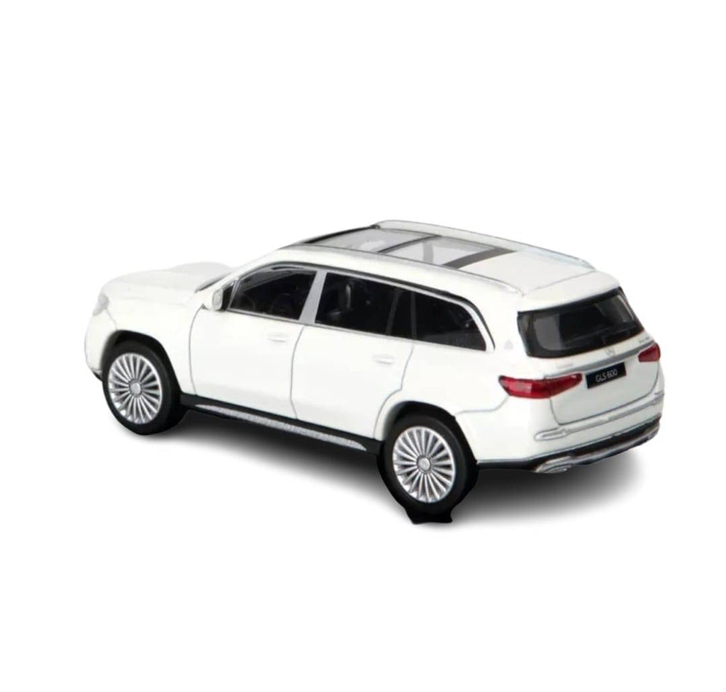 Masinuta metal mecanica, tip Maybach GLS 600, 3 sunete, usi mobile, capota mobila, portbagaj mobil, alb, 15 cm