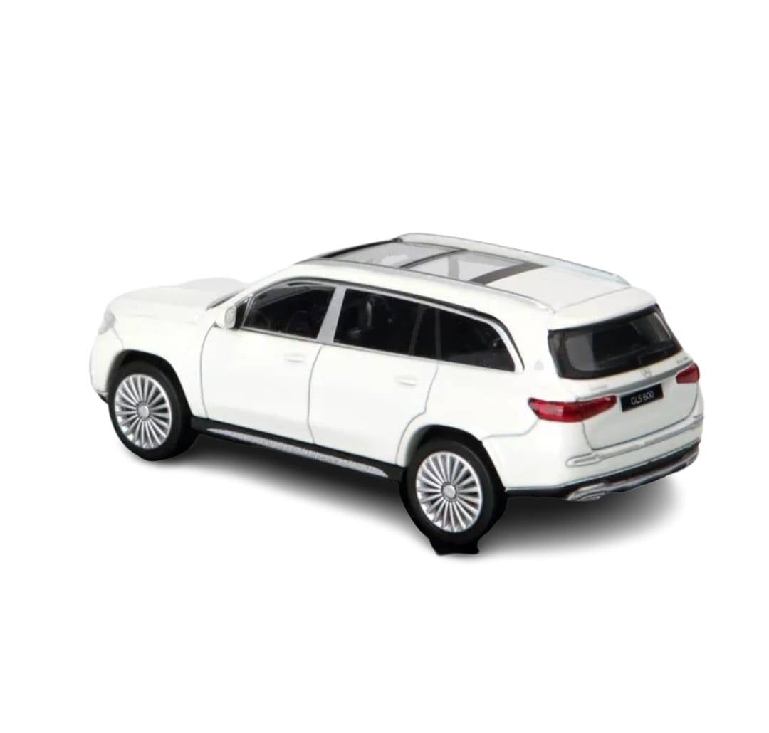 Masinuta metal mecanica, tip Maybach GLS 600, 3 sunete, usi mobile, capota mobila, portbagaj mobil, alb, 15 cm