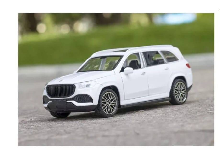 Masinuta metal mecanica, tip Maybach GLS 600, 3 sunete, usi mobile, capota mobila, portbagaj mobil, alb, 15 cm