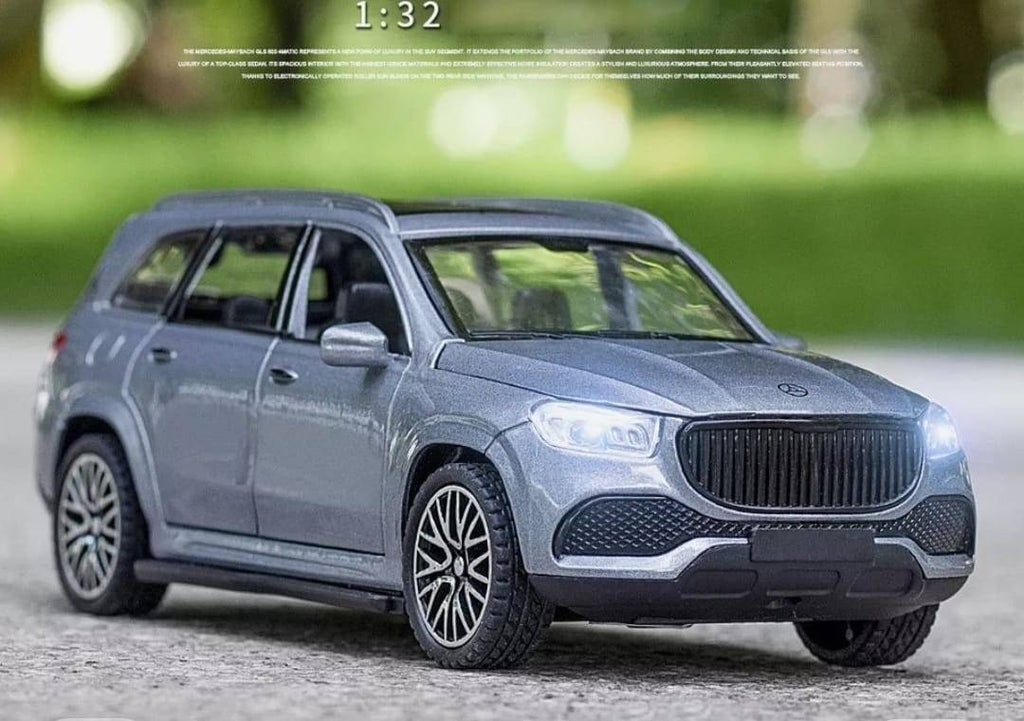 Masinuta metal mecanica, tip Maybach GLS 600, 3 sunete, usi mobile, capota mobila, portbagaj mobil, gri, 15 cm