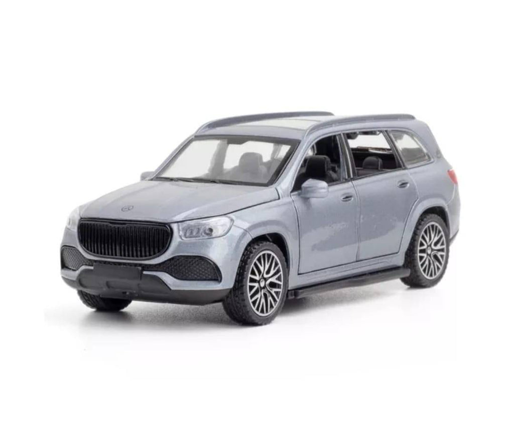 Masinuta metal mecanica, tip Maybach GLS 600, 3 sunete, usi mobile, capota mobila, portbagaj mobil, gri, 15 cm