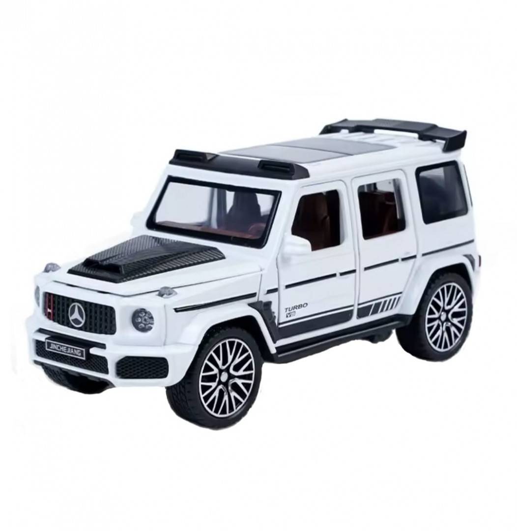 Masinuta metal mecanica, tip Mercedes Benz G800 Legierung, scara 1:32, 3 sunete, usi mobile, capota mobila, portbagaj mobil, 