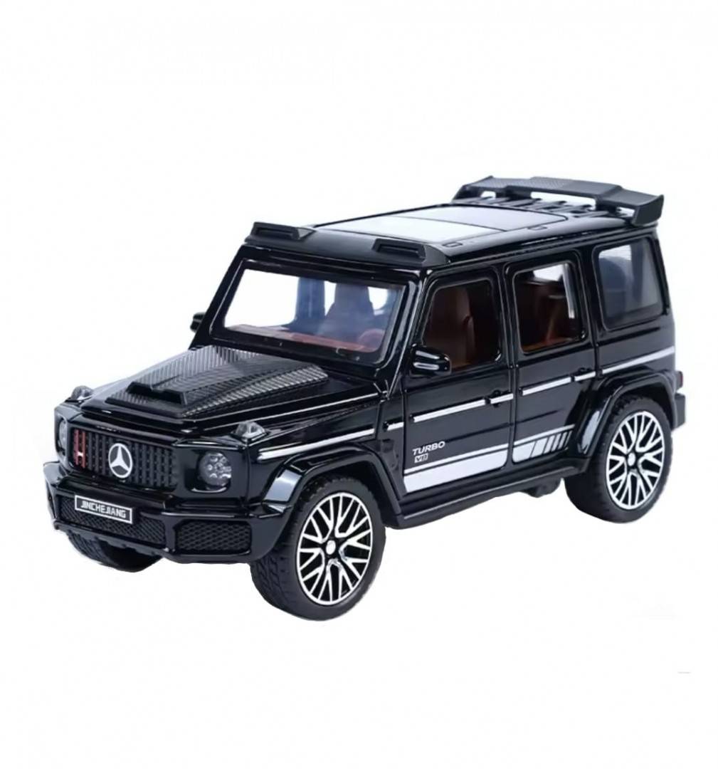 Masinuta metal mecanica, tip Mercedes Benz G800 Legierung, scara 1:28, 3 sunete, usi mobile, capota mobila, portbagaj mobil, 