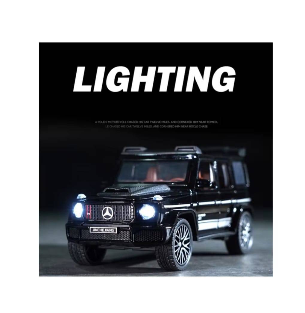Masinuta metal mecanica, tip Mercedes Benz G800 Legierung, scara 1:28, 3 sunete, usi mobile, capota mobila, portbagaj mobil, 
