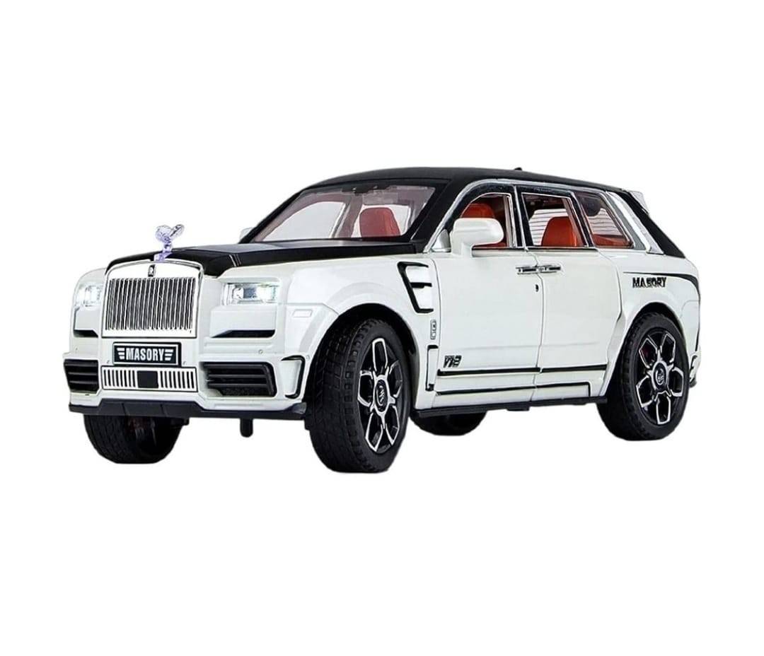 Masinuta metal mecanica, tip Rolls Royce Cullinar Mansory, 3 sunete, usi , scara 1:24, capota , portbagaj  alb, 20 cm
