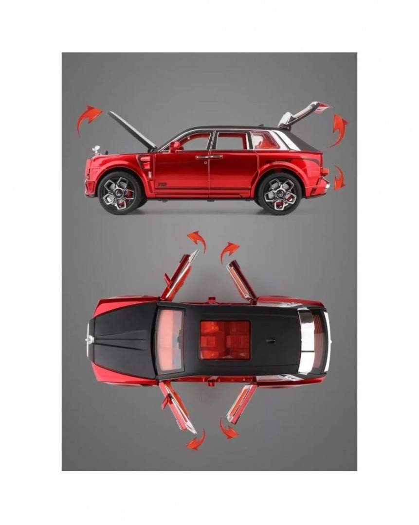 Masinuta metal mecanica, tip Rolls Royce Cullinar Mansory, 3 sunete, usi , scara 1:24, capota , portbagaj  rosu, 20 cm