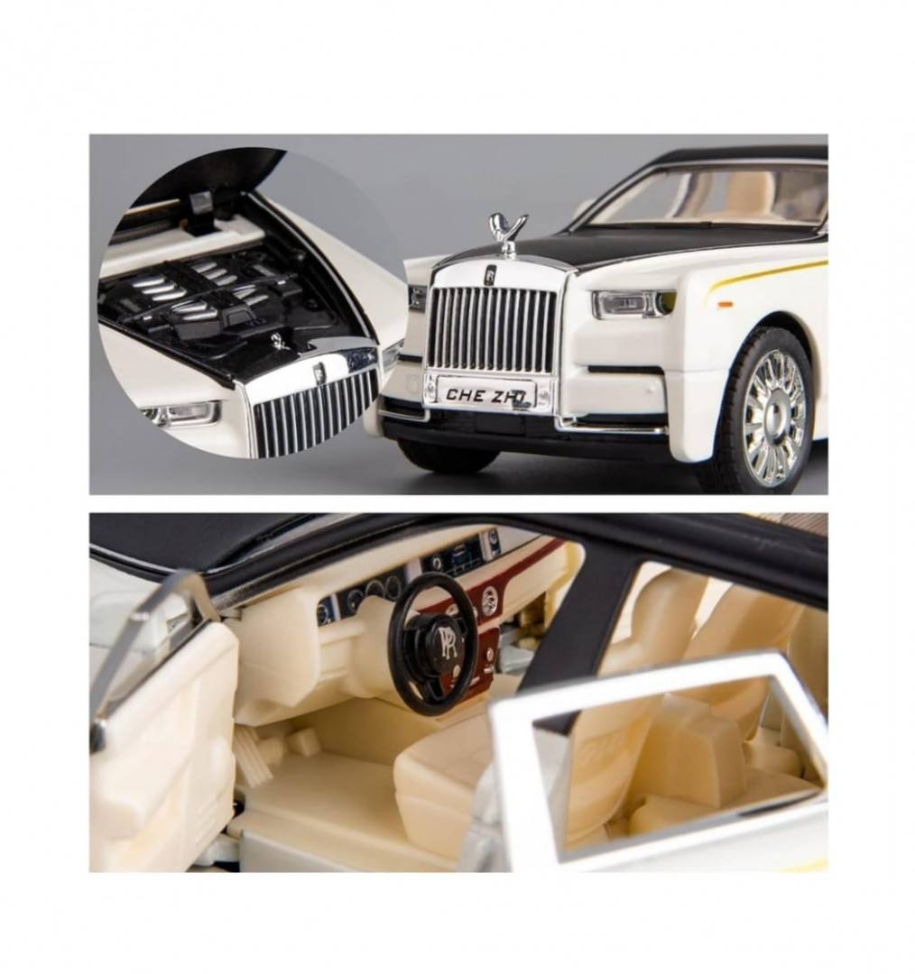 Masinuta metal mecanica, tip Rolls Royce Limuzina, Noonedibs, 3 sunete, scara 1:32, usi mobile, capota mobila, portbagaj mobi