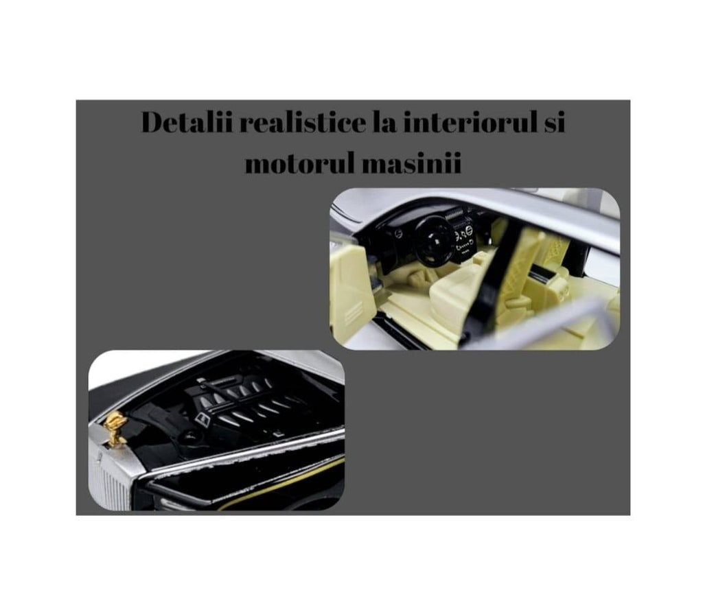 Masinuta metal mecanica, tip Rolls Royce Limuzina, Noonedibs, 3 sunete, scara 1:32, usi mobile, capota mobila, portbagaj mobi