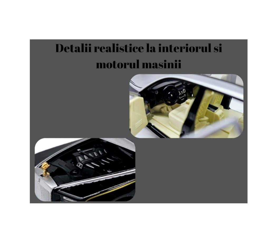 Masinuta metal mecanica, tip Rolls Royce Limuzina, Noonedibs, 3 sunete, scara 1:32, usi mobile, capota mobila, portbagaj mobi
