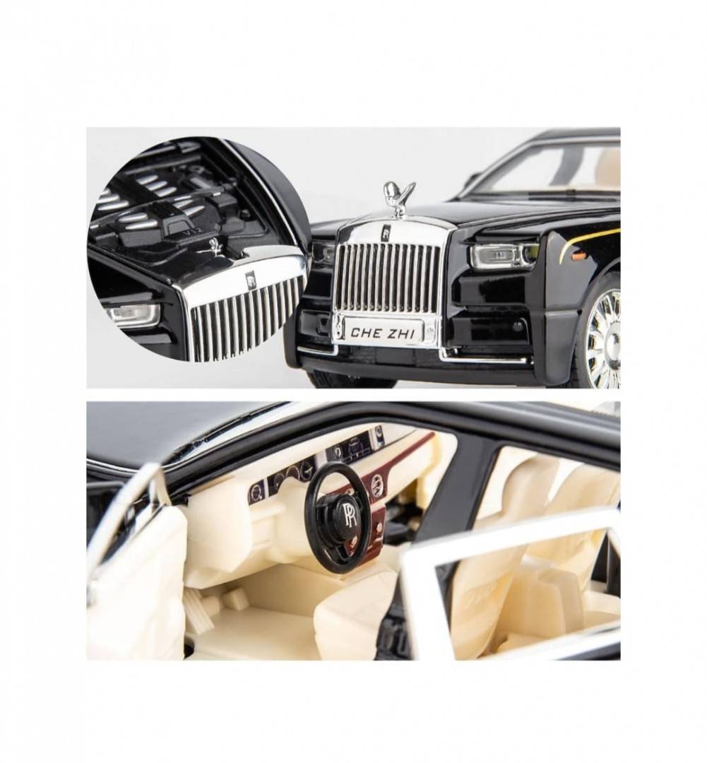 Masinuta metal mecanica, tip Rolls Royce Limuzina, Noonedibs, 3 sunete, scara 1:32, usi mobile, capota mobila, portbagaj mobi