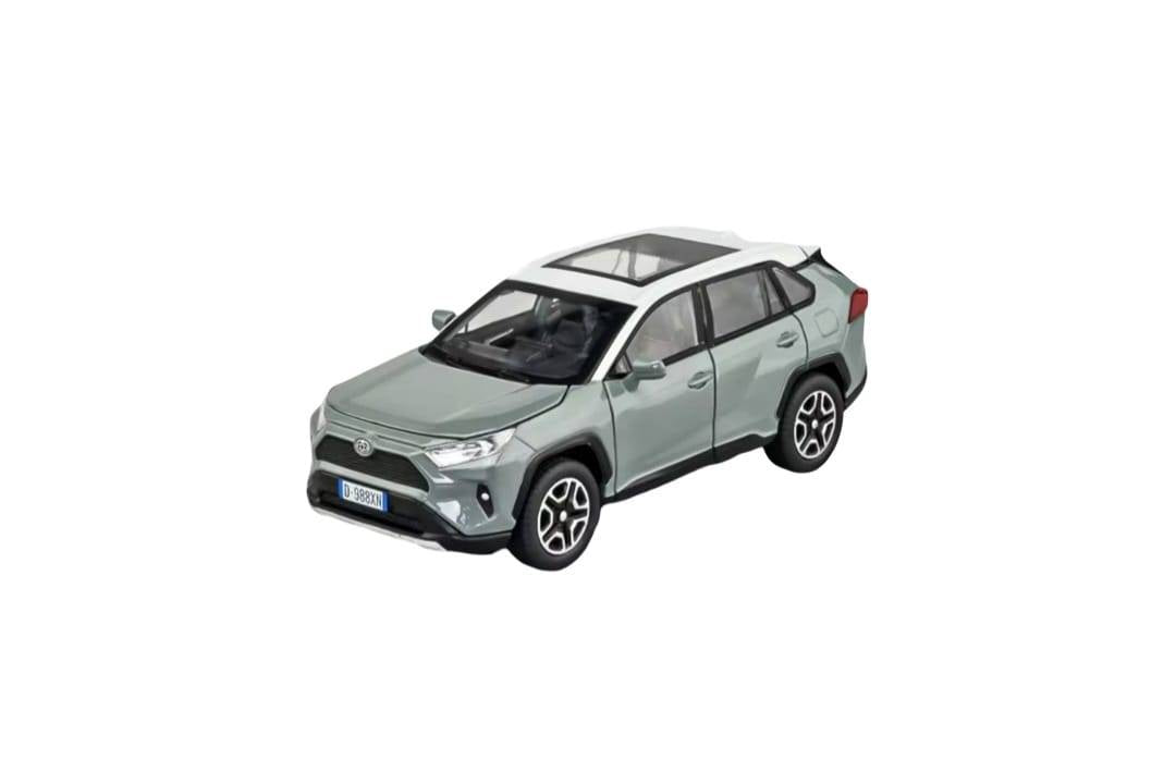 Masinuta metal mecanica, tip Toyota Rav 4, sunete, usi mobile, capota mobila, portbagaj mobil, gri, 15 cm