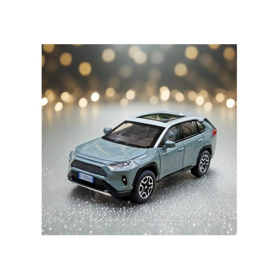 Masinuta metal mecanica, tip Toyota Rav 4, sunete, usi mobile, capota mobila, portbagaj mobil, gri, 15 cm