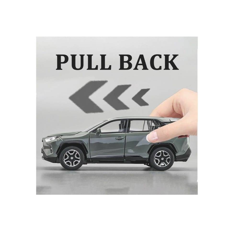 Masinuta metal mecanica, tip Toyota Rav 4, sunete, usi mobile, capota mobila, portbagaj mobil, gri, 15 cm