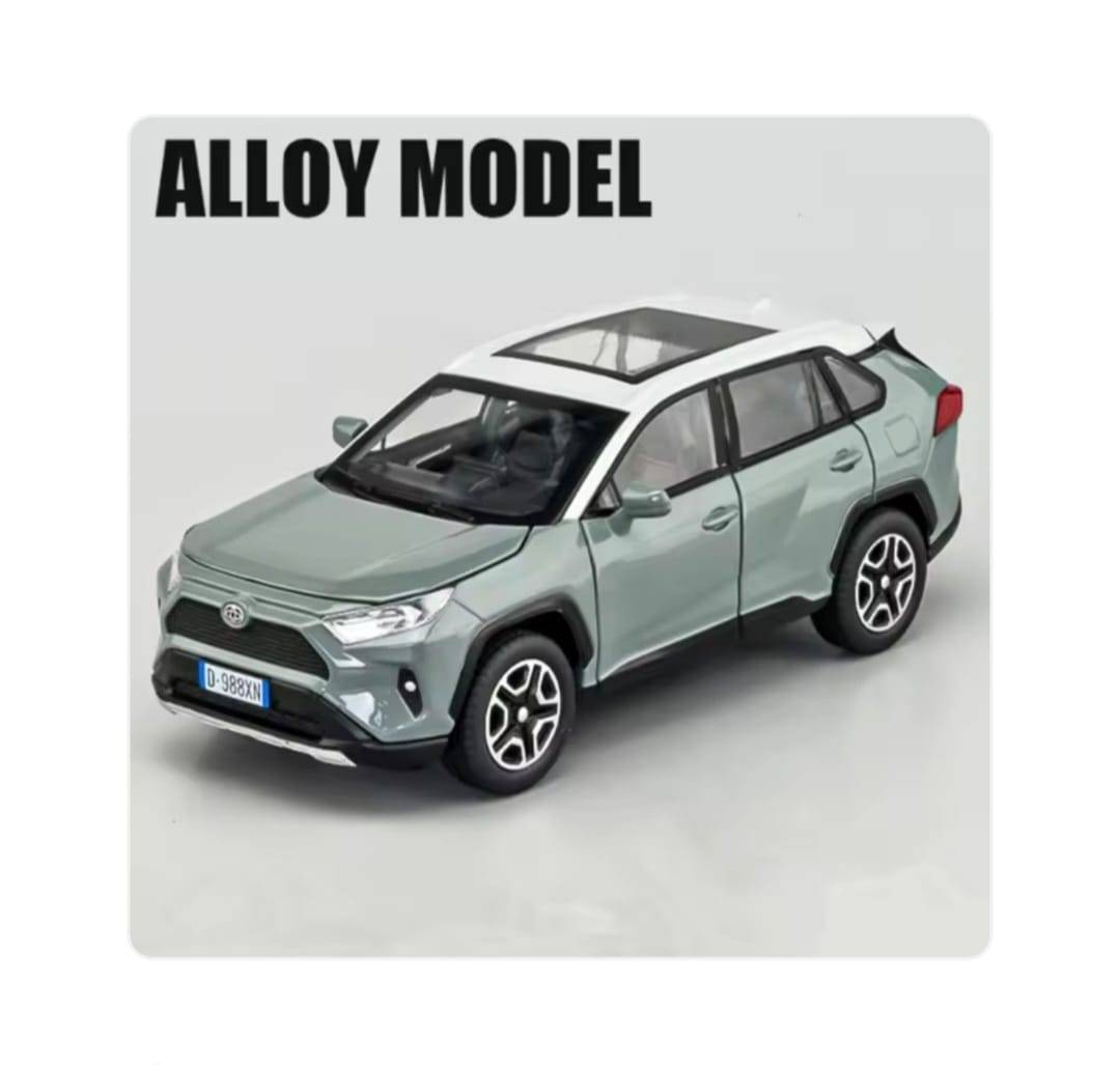 Masinuta metal mecanica, tip Toyota Rav 4, sunete, usi mobile, capota mobila, portbagaj mobil, gri, 15 cm