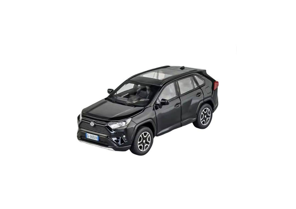 Masinuta metal mecanica, tip Toyota Rav 4, sunete, usi mobile, capota mobila, portbagaj mobil, negru, 15 cm